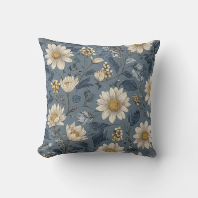 Dusty Blue  Floral Throw Pillow  (Front)