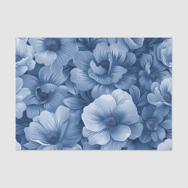 Dusty Blue Floral Tissue Paper (Front)