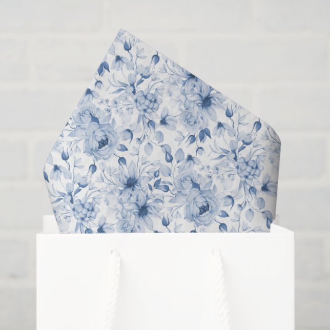 Dusty Blue Floral Tissue Paper (Gift Bag)