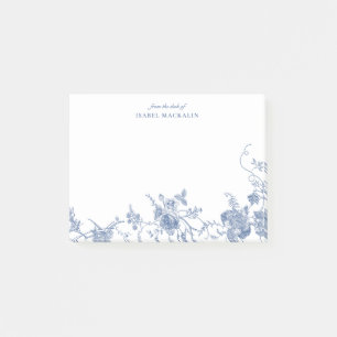 Dusty Blue Floral Toile Chinoiserie Personalised Post-it Notes