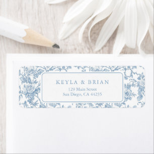 Dusty Blue Floral Toile Wedding Return Address Label