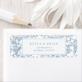 Dusty Blue Floral Toile Wedding Return Address Label