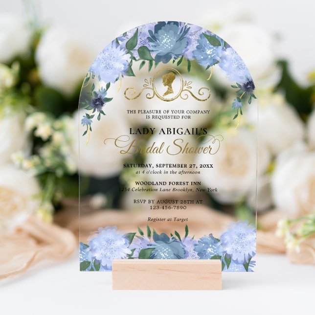 Dusty Blue Floral Victorian Bridal Shower Arch Acrylic Invitations (Creator Uploaded)