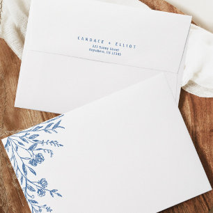 Dusty Blue Floral Vintage Wedding Envelope