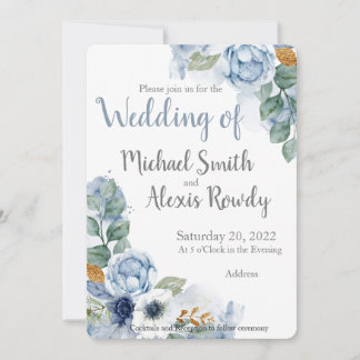 Dusty Blue Floral Water Colour Invitation