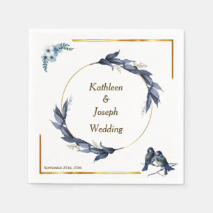 Dusty Blue floral Watercolor Blue Birds Wedding Na Napkin