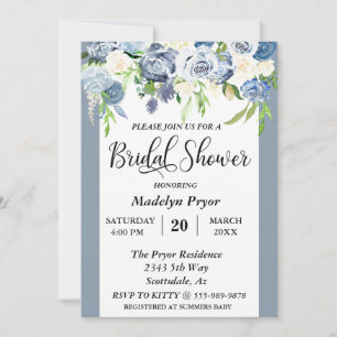 Dusty Blue Floral Watercolor Bridal Shower Invitation