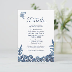 Dusty Blue Floral Watercolor Details Accomodations Enclosure Card