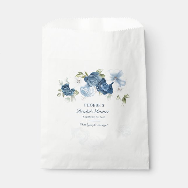 Dusty Blue Floral Watercolor Eucalyptus Succulent Favour Bag (Front)