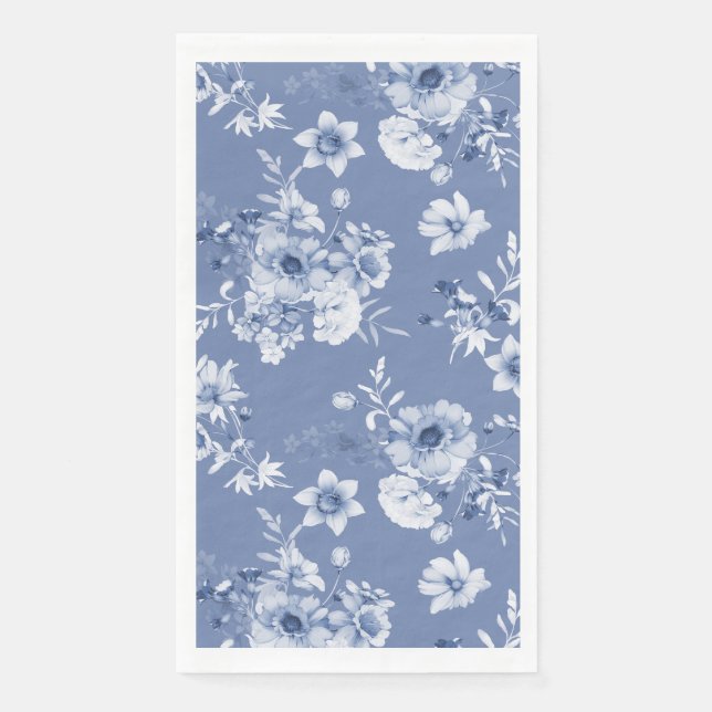 Dusty Blue Floral Watercolor Guest Towels Napkin (Front)