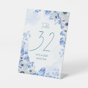Dusty Blue Floral Watercolor Pedestal Table Number Sign