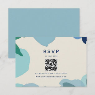 Dusty Blue Floral Watercolor QR Code Wedding RSVP Card