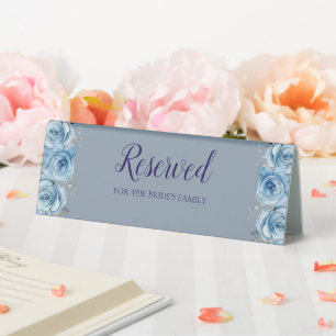 Dusty Blue Floral Watercolor Reserved Table Tent
