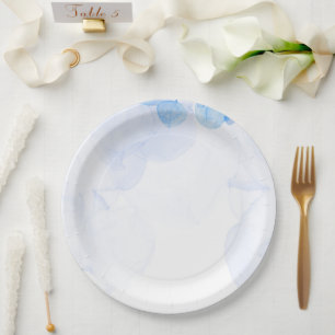 Dusty Blue Floral Watercolor Round Paper Plate Set