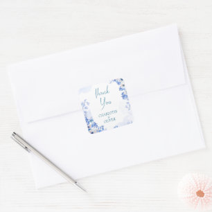 Dusty Blue Floral Watercolor Square Favour Sticker
