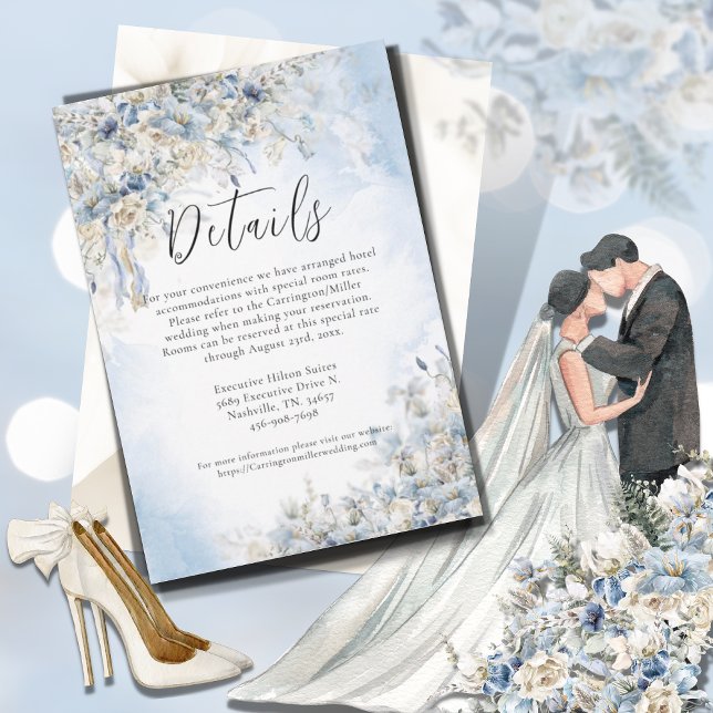 Dusty Blue Floral Watercolor Wedding Enclosure Card (Creator Uploaded)