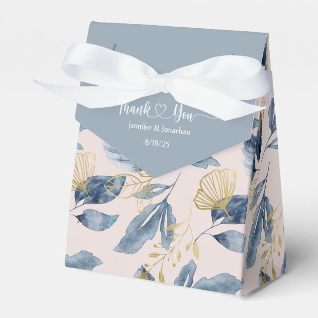   Dusty Blue Floral Watercolor Wedding   Favour Box (Front Side)