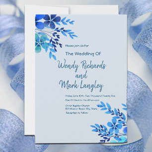Dusty Blue Floral Watercolor Wedding Invitation