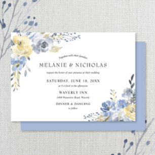Dusty blue floral watercolor wedding invitation