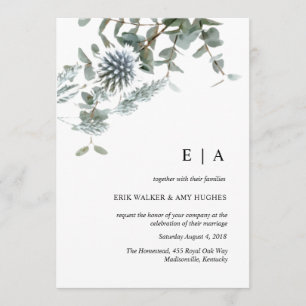 Dusty blue floral watercolor wedding invitation