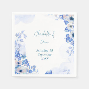 Dusty Blue Floral Watercolor Wedding Paper Napkins