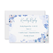 Dusty Blue Floral Watercolor Wedding RSVP Card Set