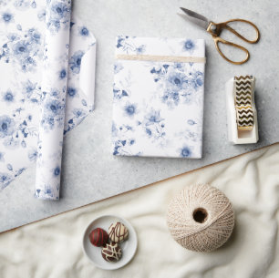 Dusty Blue Floral Watercolor Wrapping Paper