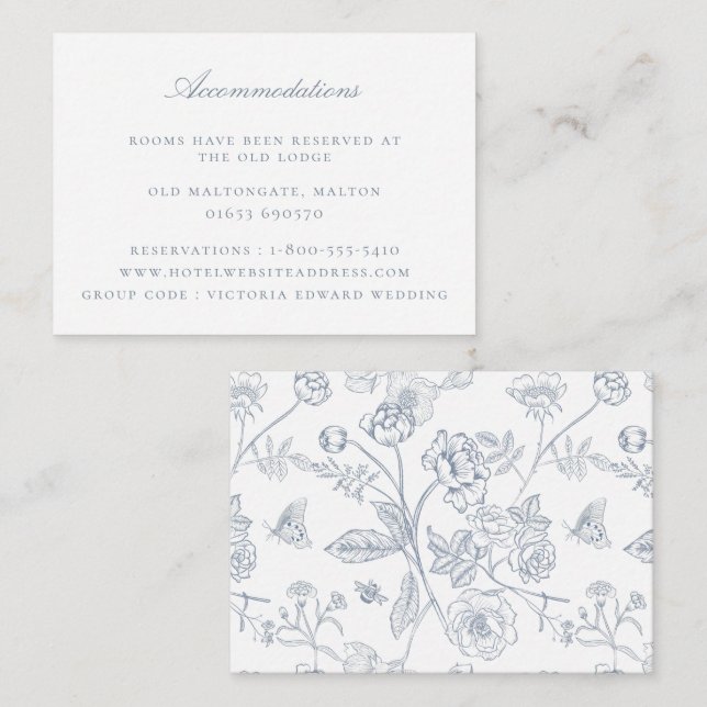 Dusty Blue Floral Wedding Accommodations Enclosure Card (Front/Back)