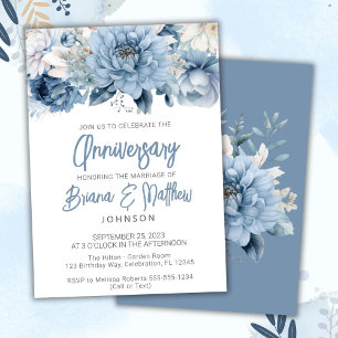 Dusty Blue Floral Wedding Anniversary Invitation