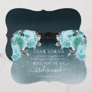 Dusty Blue Floral Wedding Be My Bridesmaid Invitation
