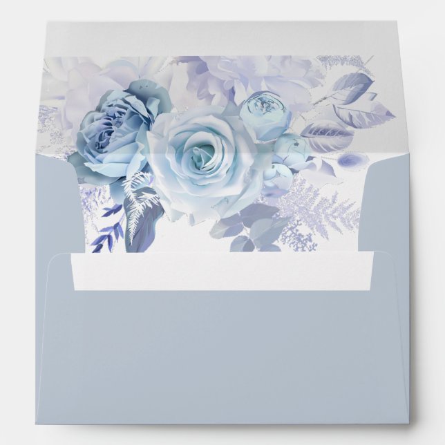 Dusty Blue Floral Wedding Bridal Birthday Envelope (Back (Bottom))