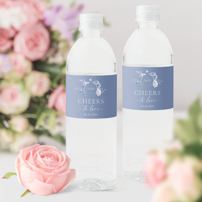 Dusty Blue Floral Wedding | Cheers to Love Water Bottle Label (Creator Uploaded)