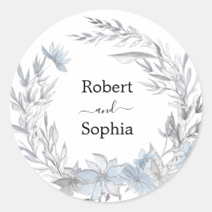 Dusty Blue Floral Wedding Classic Round Sticker