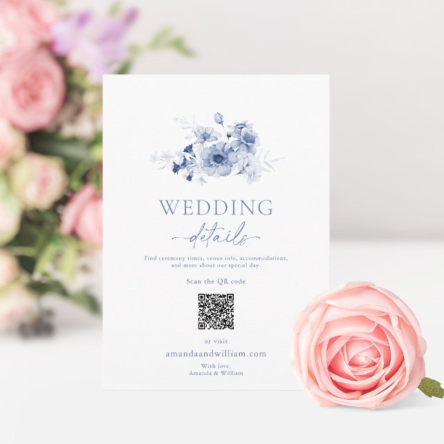 Dusty Blue Floral Wedding Details Card (Creator Uploaded)