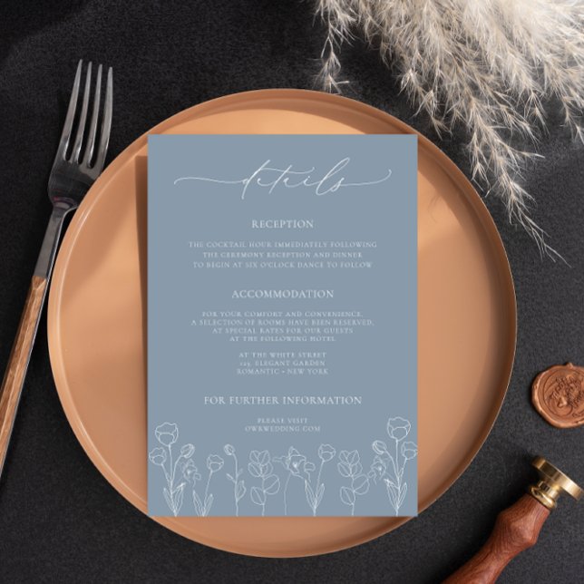 Dusty Blue Floral Wedding Details Enclosure Card (Creator Uploaded)