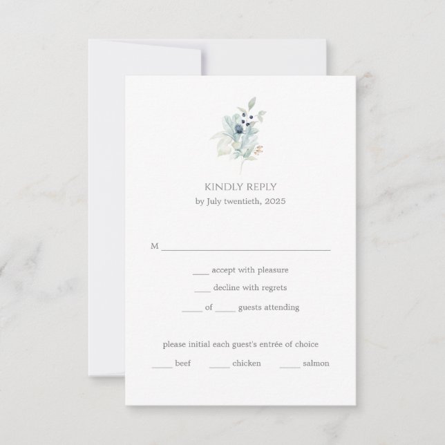 Dusty Blue Floral Wedding | Elegant Spring RSVP Card (Front)