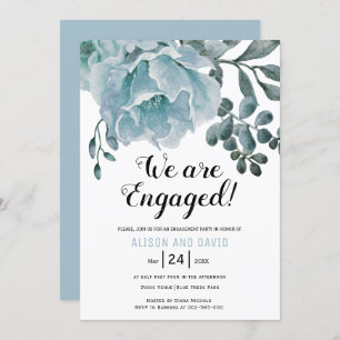 Dusty blue floral wedding engagement party  invitation