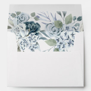 Dusty Blue Floral Wedding Envelope
