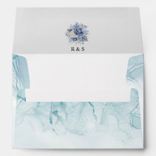 Dusty Blue Floral Wedding Envelope