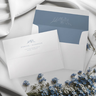 Dusty Blue Floral Wedding Envelope
