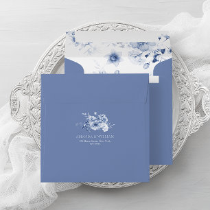 Dusty Blue Floral Wedding Envelope