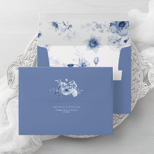 Dusty Blue Floral Wedding Envelope