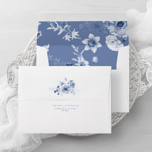 Dusty Blue Floral Wedding Envelope