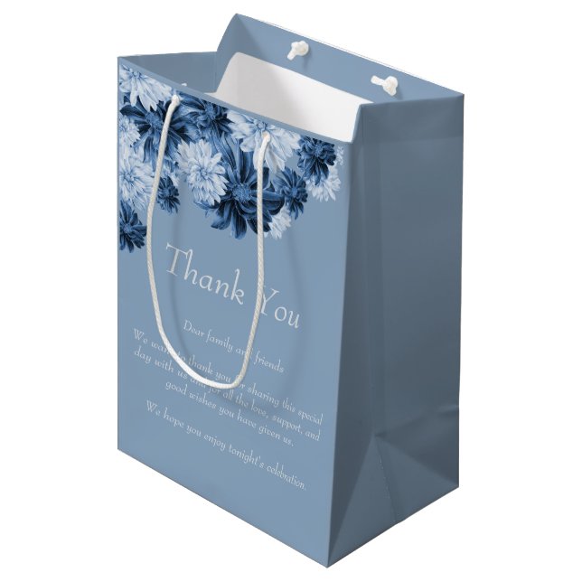 Dusty Blue Floral Wedding Favor Gift Bag (Front Angled)