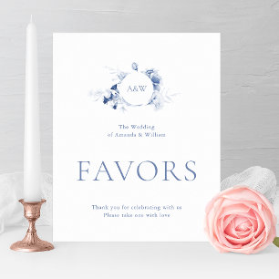 Dusty Blue Floral Wedding Favor Sign