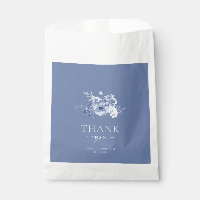 Dusty Blue Floral Wedding Favour Bag (Front)