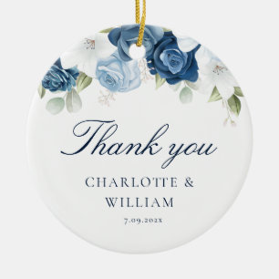 Dusty Blue Floral Wedding Favour Christmas Holiday Ceramic Ornament