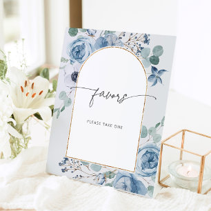 Dusty blue floral wedding Favours please take one  Pedestal Sign