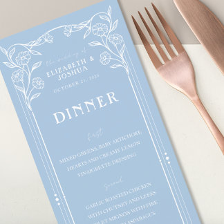 Dusty Blue Floral Wedding Flat Menu