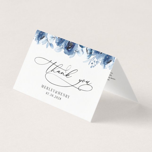 Dusty Blue Floral Wedding Folded Thank You Cards (Front)